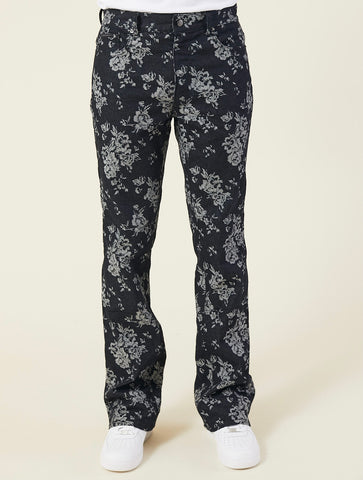 FLORAL JACQUARD FLARED JEANS